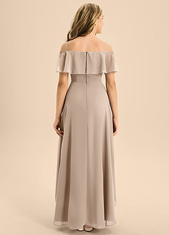 Azazie Maggie Junior Taupe A-Line Off the Shoulder Chiffon Dress image2