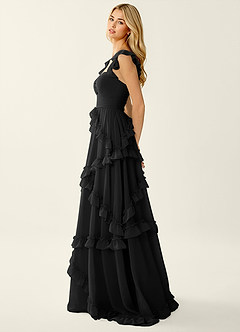 Mirabelle Black Chiffon Corset Lace Up Back Ruffled Prom Dress image4