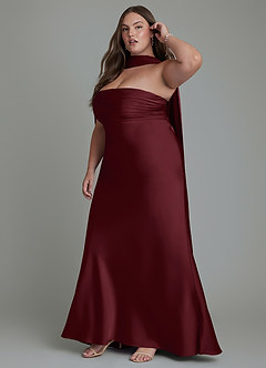 Azazie Saylor Bridesmaid Dresses Cabernet Mermaid Strapless Stretch Satin Dress image6