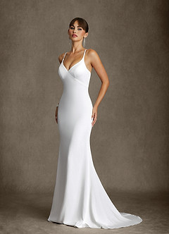 Azazie Angelina Vestidos de novia Vestido Diamante Blanco de Gasa de Corte Sirena image4