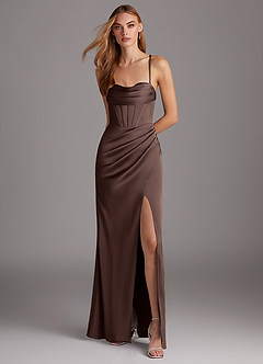 Azazie Brookelle At-home Try On Dresses Agave Sheath Sweetheart Corset Stretch Satin Dress image2