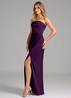 Azazie Aretha Bridesmaid Dresses Grape A-Line Strapless Stretch Satin Convertible Dress image3