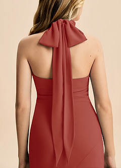 Azazie Velli Junior Meerjungfrau-Linie Hoher Kragen Chiffon Kleid Terrakotta image6