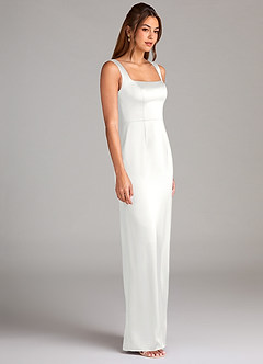 Azazie Flori Robes de demoiselle d'honneur Robe Fourreau en Satin extensible Fente Latérale Blanc image3