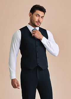 front James Navy Blue Structured Stretch Suit Vest