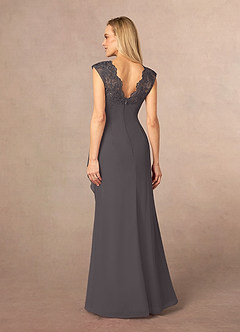Azazie Gladys Mother of the Bride Dresses Steel Grey A-Line Queen Anne Lace Chiffon Dress image4