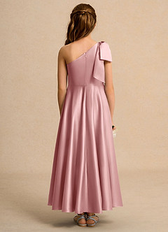 Azazie Guppy Girls Formal Flower Girl Dresses Dusty Rose A-Line One Shoulder Matte Satin Dress image2