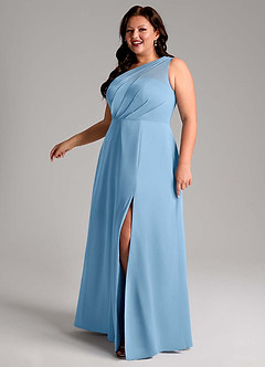 Azazie Phaedra Bridesmaid Dresses Steel Blue A-Line One Shoulder Chiffon Dress image6