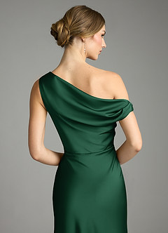 Azazie Emerson Bridesmaid Dresses Dark Green Mermaid Off the Shoulder Stretch Satin Dress image7