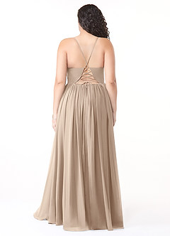 Azazie Aaida Bridesmaid Dresses Taupe A-Line Corset Chiffon Dress image8