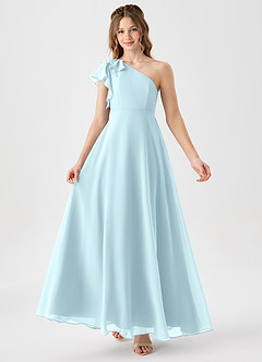 Azazie Arabella Junior Cloud Blue A-Line Ruched Chiffon Dress image1