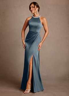 Azazie Lawrence Mother of the Bride Dresses Twilight A-Line Pleated Stretch Satin Dress image2