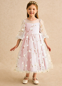 Azazie Elowen Flower Girl Dresses Blushing Pink A-Line Sweetheart Neckline Lace Dress image3