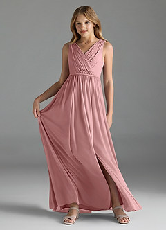 Azazie Tanicia Junior Dusty Rose A-Line Mesh Dress image1