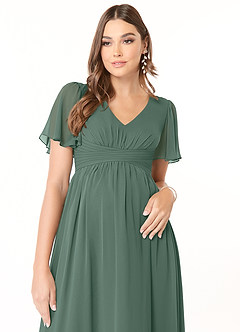 Azazie Verna Maternity Bridesmaid Dresses A-Line V-Neck Ruched Chiffon Floor-Length Dress image5