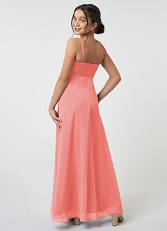Azazie Sonya Junior A-Linie Spitze Chiffon Kleid Koralle image4
