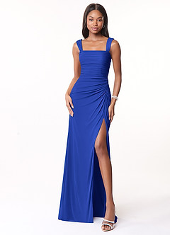 Azazie Jesaphine Robes de demoiselle d'honneur Robe Fourreau en Maille Ruché Bleu Roi image5