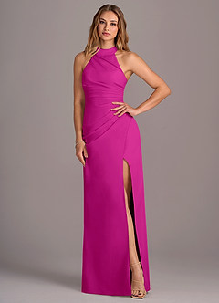 Azazie Jemma Vestidos de damas de honor Vestido de Fucsia de Gasa de Corte Recto con Plisado image4