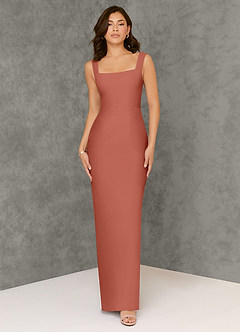 Azazie Flori Vestidos de damas de honor Vestido de Arcilla de Gasa de Corte Recto con Escote Cuadrado image1