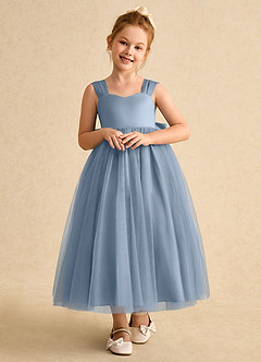 Azazie Chickadee Flower Girl Dresses Dusty Blue Ball-Gown Sweetheart Neckline Matte Satin Dress image5