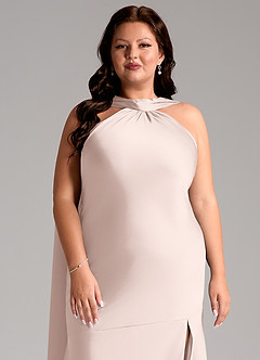 Azazie Kinsley Bridesmaid Dresses Blushing Pink Mermaid Side Slit Stretch Satin Dress image13