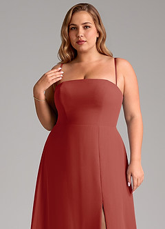 Azazie Wren Bridesmaid Dresses Terracotta A-Line Side Slit Chiffon Convertible Dress image11