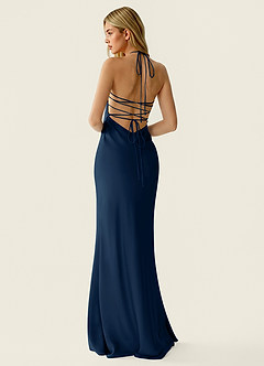 Valerianaire Navy Beading Satin Prom Dress image2