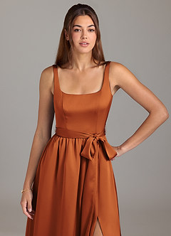 Azazie Elliott Final Sale Agave A-Line with Pockets Stretch Satin Dress image2