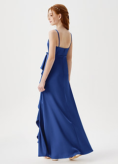Azazie Kaylee Junior Royal Blue A-Line with Belt Stretch Satin Dress image5