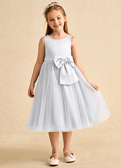 Azazie Twinsie Flower Girl Dresses White A-Line Bow Tulle Dress image7