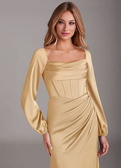 Azazie Charissa Brautjungfernkleider Etui Langarm Stretch-Satin Kleid Gold image7