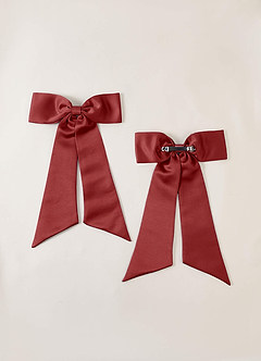 front Matching Color Satin Bow Hair Clip Set 2Pc