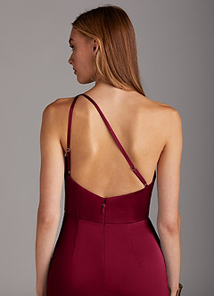 Azazie Mika Bridesmaid Dresses Burgundy Sheath One Shoulder Stretch Satin Dress image5