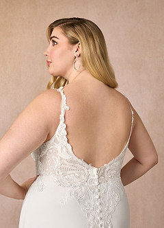 Azazie Clementina Wedding Dresses Diamond White A-Line V-Neck Sequins Stretch Crepe Dress image11