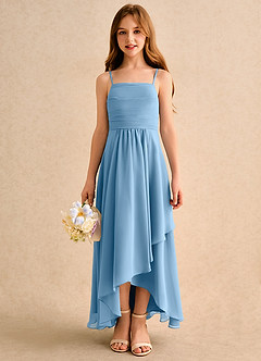 Azazie Twilight Dance Girls Formal Abiti da Ragazza di Fiori Abito A-Line in Chiffon Plissettato Blu Acciaio image3