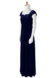 Azazie Gabi Junior Dark Navy A-Line Velvet Dress image20