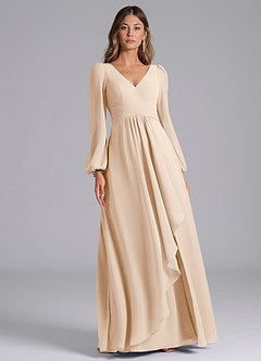 Azazie Omari Bridesmaid Dresses White Alabaster A-Line Long Sleeve Chiffon Dress image3