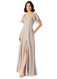 Azazie Chloe Brautjungfernkleider A-Linie Herzausschnitt Chiffon Kleid Frost image5