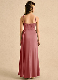 Azazie Lexy Girls Formal Robe Demoiselle D'honneur Fillette Robe Trapèze en Satin extensible Plissé Antique Rose image2