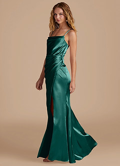 Azazie Marzia Bridesmaid Dresses Pine Mermaid Pleated Metallic Satin Dress image2