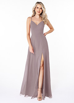 Azazie Lena Bridesmaid Dresses Dusk A-Line Lace Chiffon Dress image1