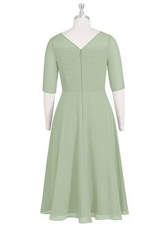 Azazie Naomi Mother of the Bride Dresses Dusty Sage A-Line Boatneck Pleated Chiffon Dress image8