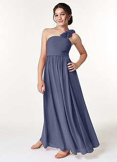 Azazie Flower Junior Jurk van Chiffon met A-Lijn Geplooid Stormachtig image5