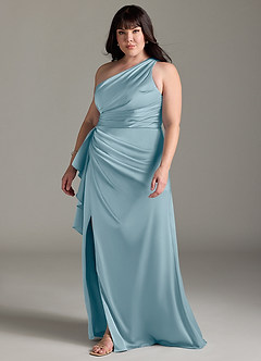 Azazie Maive Bridesmaid Dresses Moody Blue Sheath Ruched Stretch Satin Dress image9