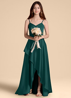 Azazie Prisha Junior Robe Trapèze en Satin extensible Plissée Emerald image6