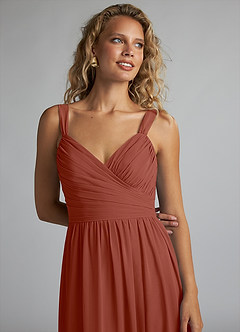 Azazie Aziza Bridesmaid Dresses Auburn A-Line V-Neck Pleated Chiffon Dress image5