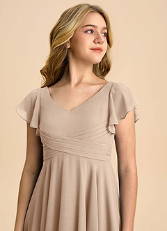Azazie Caria Junior Taupe A-Line Pleated Chiffon Dress image4