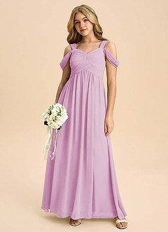 Azazie Lianne Junior Candy Pink A-Line Off the Shoulder Chiffon Dress image5