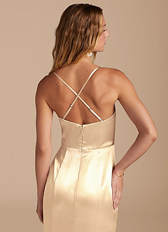 Azazie Marzia Bridesmaid Dresses Gold Mermaid Pleated Metallic Satin Dress image7