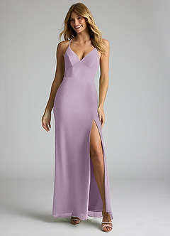 Azazie Becca Bridesmaid Dresses Wisteria Sheath V-Neck Chiffon Dress image3